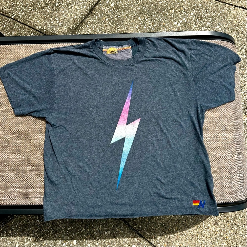 Aviator Nation Charcoal Tee with Multicolor Lightning Bolt